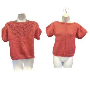 Vintage Handmade Knitted Cropped Sweater, Mauve color Pullover, Medium